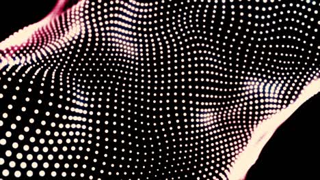 Loopable-gradient-waving-dotted-texture-with-shining-blurred-particles.-Animation.-Pink-and-white-small-circles-flowing-on-black-background,-abstract-fabric