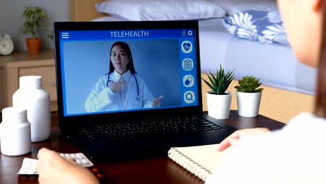 taubstumme-Patienten-verwenden-Ferndistanz-Videokonferenz,-machen-Online-Beratung-durch-Gebärdensprache-mit-Arzt-auf-Laptop-über-Krankheit,-Medizin-über-vdo-Anruf.-Telemedizin,-Telemedizin,-Online-Krankenhaus