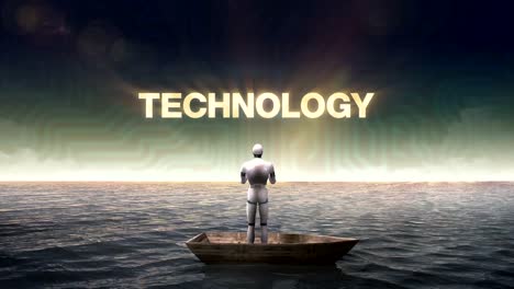 Rising-'Technology',-front-of-Robot-on-ship,-ocean,-sea.