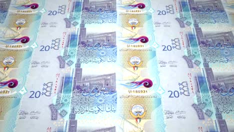 Banknotes-of-twenty-kuwaiti-dinar-rolling-on-screen,-cash-money,-loop