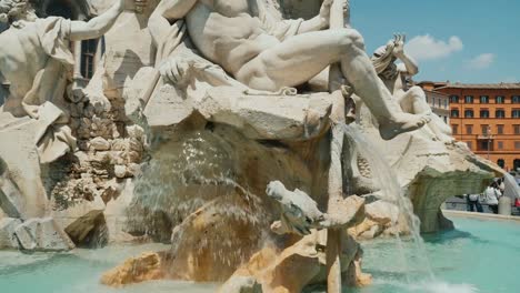 Tilt-shot:-Four-Rivers-fountain-in-Piazza-Navona-in-Rome-Italy