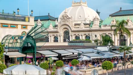 Ansicht-der-Place-du-Casino.-Cafe-in-der-Nähe-von-Casino-Zeitraffer-in-Monte-Carlo