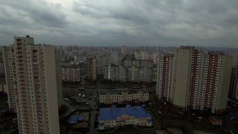 Aerial-drone-footage-of-gray-dystopian-urban-area-with-identical-houses