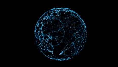 Planet-earth.-Blue-sphere-shape-ball-with-digital-data-and-network-connection-triangle-lines-for-technology-concept-isolated-on-black-background.-Motion-graphic.-3d-abstract-illustration