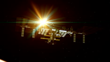 4K.-International-Space-Station-Rotates-Solar-Panels-On-Background-Of-Rising-Sun.