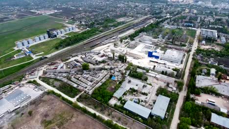 Aerial-view-from-the-air-to-an-abandoned-factory.-Abandoned-building-exterior.