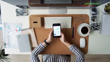 Mujer-de-negocios-usando-Smartphone-y-bebiendo-café