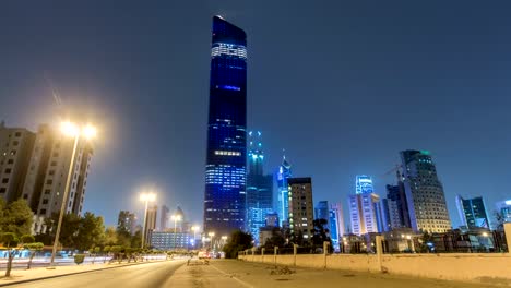 Tallest-building-in-Kuwait-City-timelapse-hyperlapse---the-Al-Hamra-Tower-at-dusk.-Kuwait-City,-Middle-East