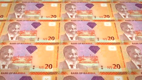 Banknotes-of-twenty-namibian-dollar-of-Namibia,-cash-money,-loop