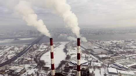 Aerial-view-of-a-smokestacks