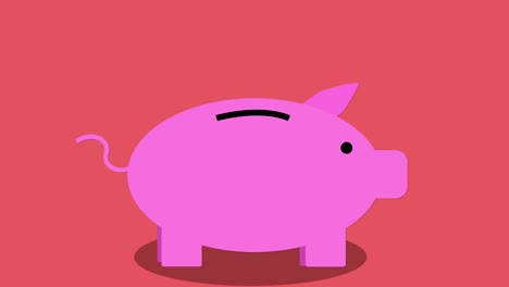 Piggy-bank-money-saving-concept,-looping-animation-red