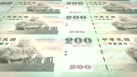 Banknotes-of-two-hundred-taiwanese-dollars-of-Taiwan-rolling,-cash-money,-loop