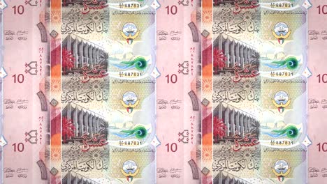 Banknoten-der-zehn-kuwaitische-Dinar-Rollen-auf-dem-Bildschirm,-Bargeld,-Schleife