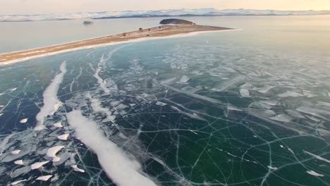 4K.-Aerial-survey-from-the-air.-Winter.-Lake-Baikal.-Small-sea.