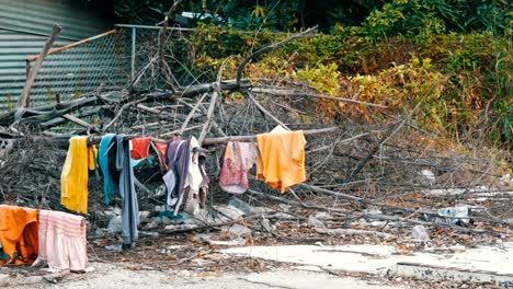 Los-pobres-seco-cosas-sobre-las-ramas-en-los-árboles.-Pobres-personas-sin-hogar-en-seco-sus-cosas-en-las-calles-de-la-ciudad