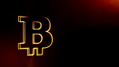 Bitcoin-Symbol.-Finanzieller-Hintergrund-aus-Glühen-Teilchen-als-Vitrtual-Hologramm.-Glänzende-nahtlose-3D-Animation-mit-Tiefe-des-Feldes,-Bokeh-und-Kopie-Raum...-Dunklen-Hintergrund-1