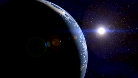 The-planet-Earth-rotates-facing-the-sun-in-starry-space