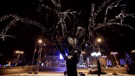 Christmas,-New-year-time-in-city-streets,-decorated-and-illuminated.