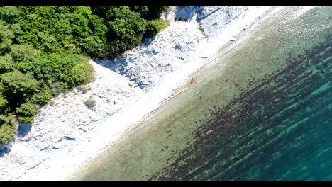 Luftaufnahme,-blaues-Meer-und-grüne-Wald.-Marine-Hintergrund.