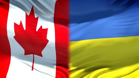 Canada-and-Ukraine-flags-background,-diplomatic-and-economic-relations,-business