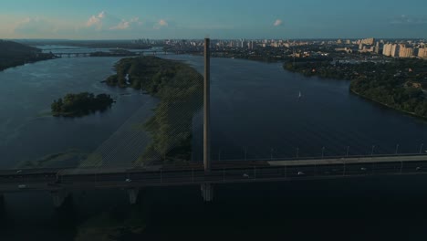 Aerial-drone-footage.-Fly-around-south-bridge-in-kyiv.