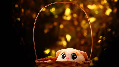 toy-rabbit-basket-gold-bokeh-hd-footage