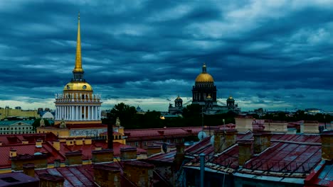 San-Petersburgo,-timelapse,-Catedral-de-San-Isaac-y-el-Almirantazgo