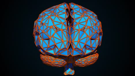 Human-brain-is-formed-by-a-combination-of-colored-triangles,-computer-generated.-3d-rendering-of-digital-artificial-intelligence-of-the-brain-from-polygons