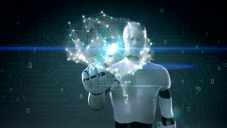 Robot-touching-Brain-connect-digital-lines,-grow-artificial-intelligence