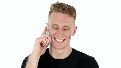 Young-Man-on-White-Background-Talking-on-Phone