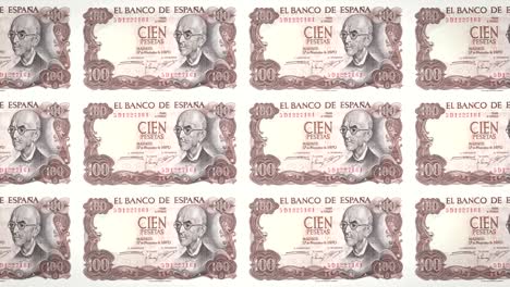 Banknoten-von-hundert-spanische-Peseten-Spaniens,-Bargeld,-Schleife