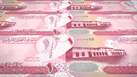 Banknotes-of-one-bahraini-dinar-of-Bahrain-rolling,-cash-money