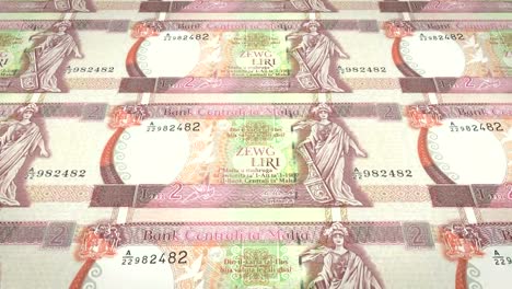 Banknotes-of-two-maltese-liras-or-liri-of-Malta,-cash-money,-loop