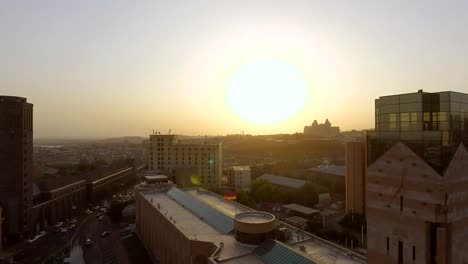 Aerial-view-of-City-Hall,-lawmaking-body-of-Yerevan-city-during-magic-hour