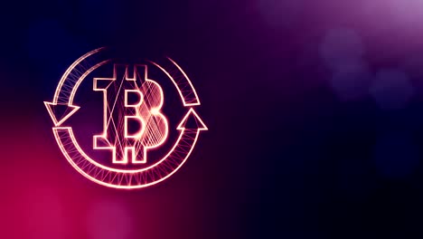 bitcoin-insignia-dentro-de-las-flechas-circulares.-Fondo-financiero-hecho-de-partículas-de-brillo-como-holograma-vitrtual.-Animación-loop-3D-brillante-con-la-profundidad-de-campo,-bokeh-y-copia.-Color-violeta-v2