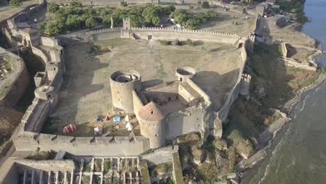 Flying-on-drone-over-ancient-fortress-Akkerman-which-is-on-the-bank-of-the-Dniester-estuary-in-Bilhorod-Dnistrovskyi-city