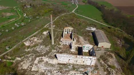 Aerial-view-of-a-destroyed-factory.-Remains-of-buildings.