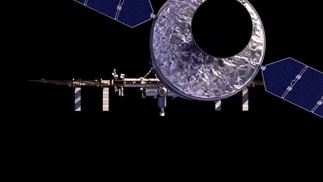 Cargo-Spaceship-Is-Preparing-To-Dock-With-International-Space-Station.-With-Alpha-Channel.