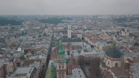 Aerial-City-Lviv,-Ukraine.-European-City.-Popular-areas-of-the-city.-Dominican