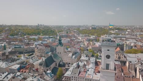 Aerial-City-Lviv,-Ukraine.-European-City.-Popular-areas-of-the-city.-Town-Hall