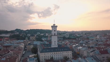 Aerial-City-Lviv,-Ukraine.-European-City.-Popular-areas-of-the-city.-Town-Hall