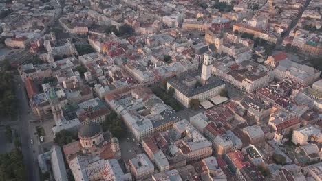 Aerial-City-Lviv,-Ukraine.-European-City.-Popular-areas-of-the-city.-Town-Hall