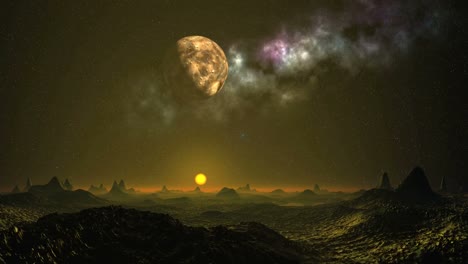 Alien-sunset-under-the-moon-and-nebula