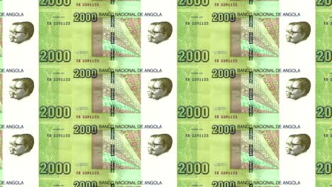 Banknotes-of-two-thousand-angolan-kwanza-of-the-central-bank-of-the-Republic-of-Angola-rolling-on-screen,-coins-of-the-world,-cash-money,-loop