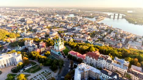 Aerial-hyperlapse-of-Kiev-old-town-at-sunrise.-Kiev,-Ukraine.