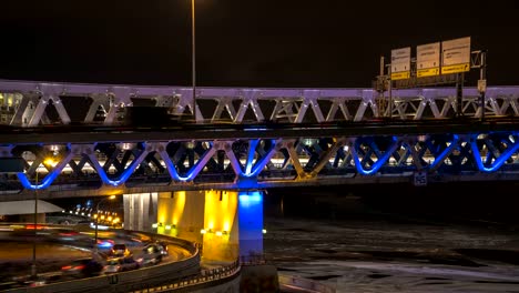 night-traffic-on-the-urban-thoroughfare,overpass,---and-road-junction-,-time-lapse