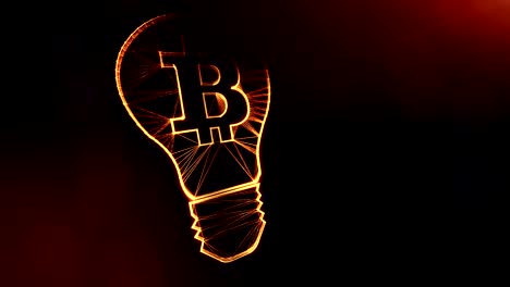 Zeichen-von-Bitcoin-im-Inneren-der-Lampe.-Finanzieller-Hintergrund-aus-Glühen-Teilchen-als-Vitrtual-Hologramm.-Glänzende-Schleife-3D-Animation-mit-Tiefe-Feld,-Bokeh-und-Kopie.-Dunklen-Hintergrund-1.