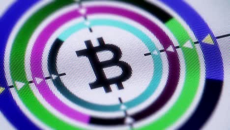 Die-Bitcoin-Symbol-auf-dem-Bildschirm.-Looping.