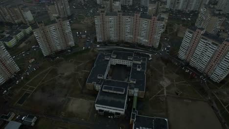 Aerial-footage-of-gray-Soviet-houses-pattern.-USSR-identical-houses