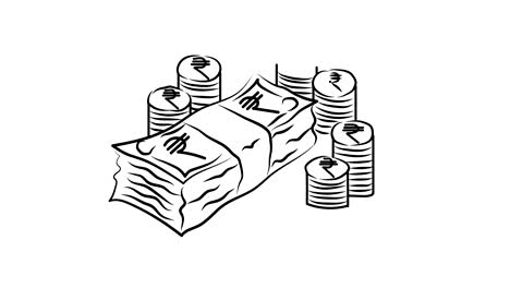 Animation-bundle-of-banknotes-and-stacks-of-coins.-Rupee.-India.